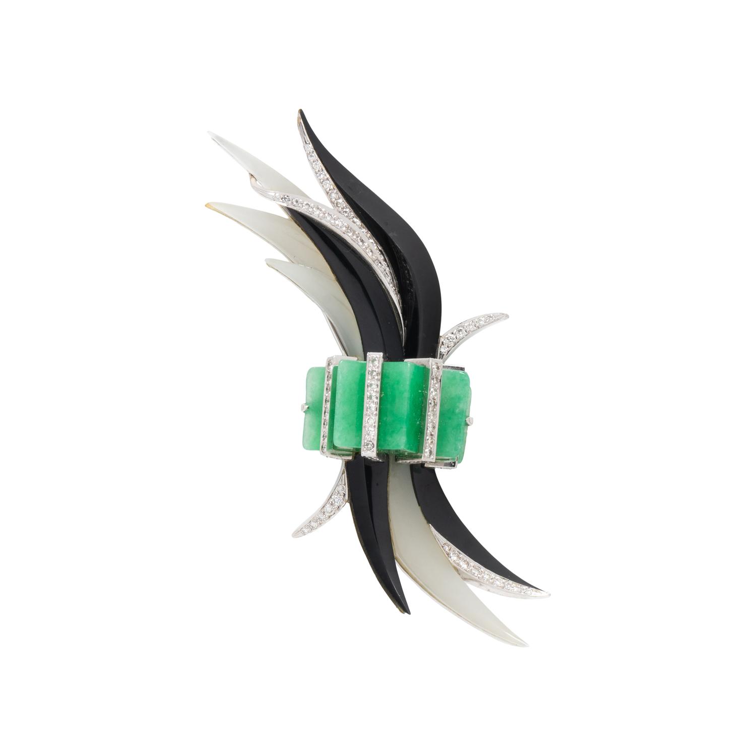 EDWARD CHIU, DIAMOND, JADE AND ENAMEL PIN