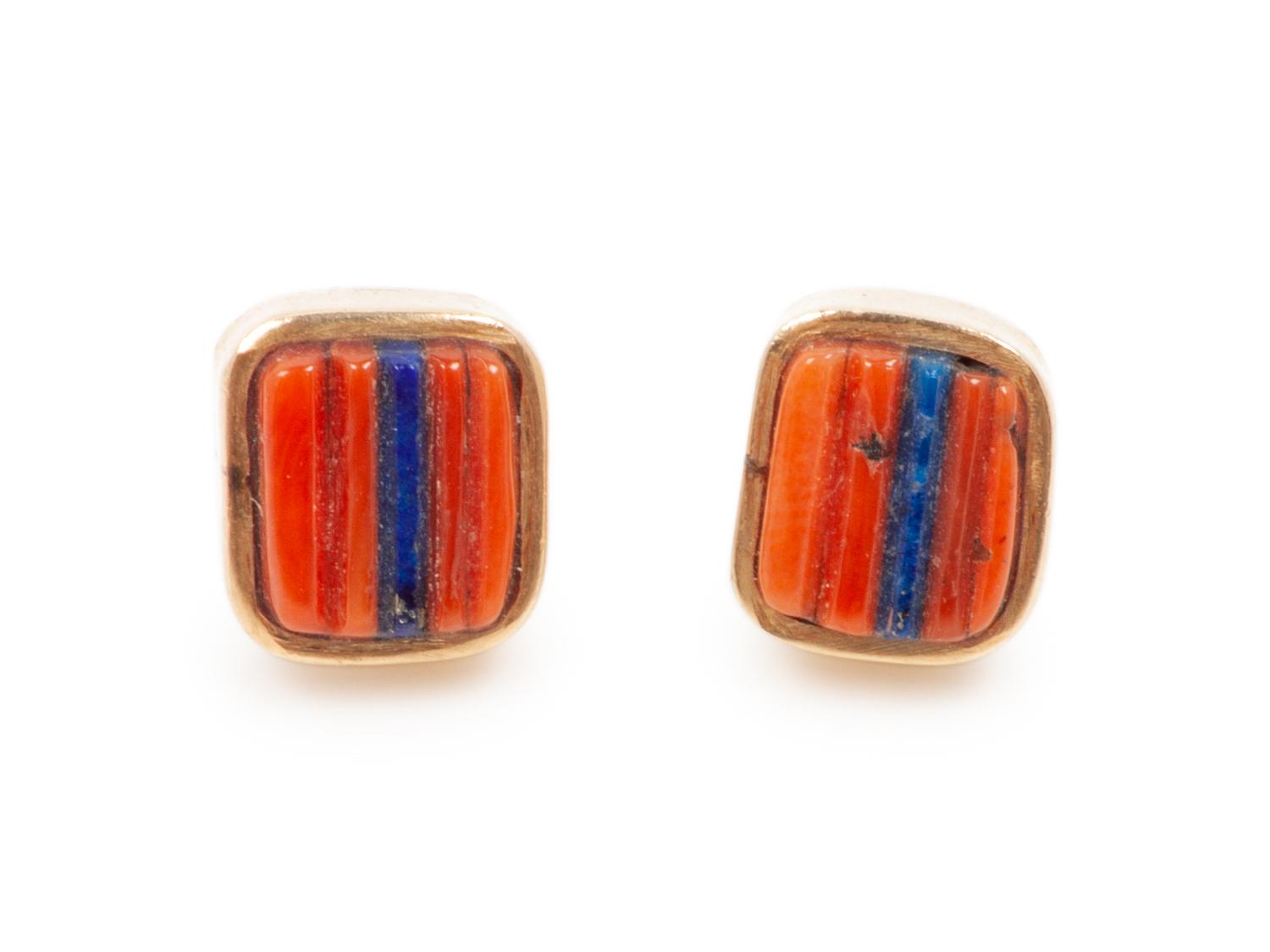 Gold, Lapis, and Coral Earrings