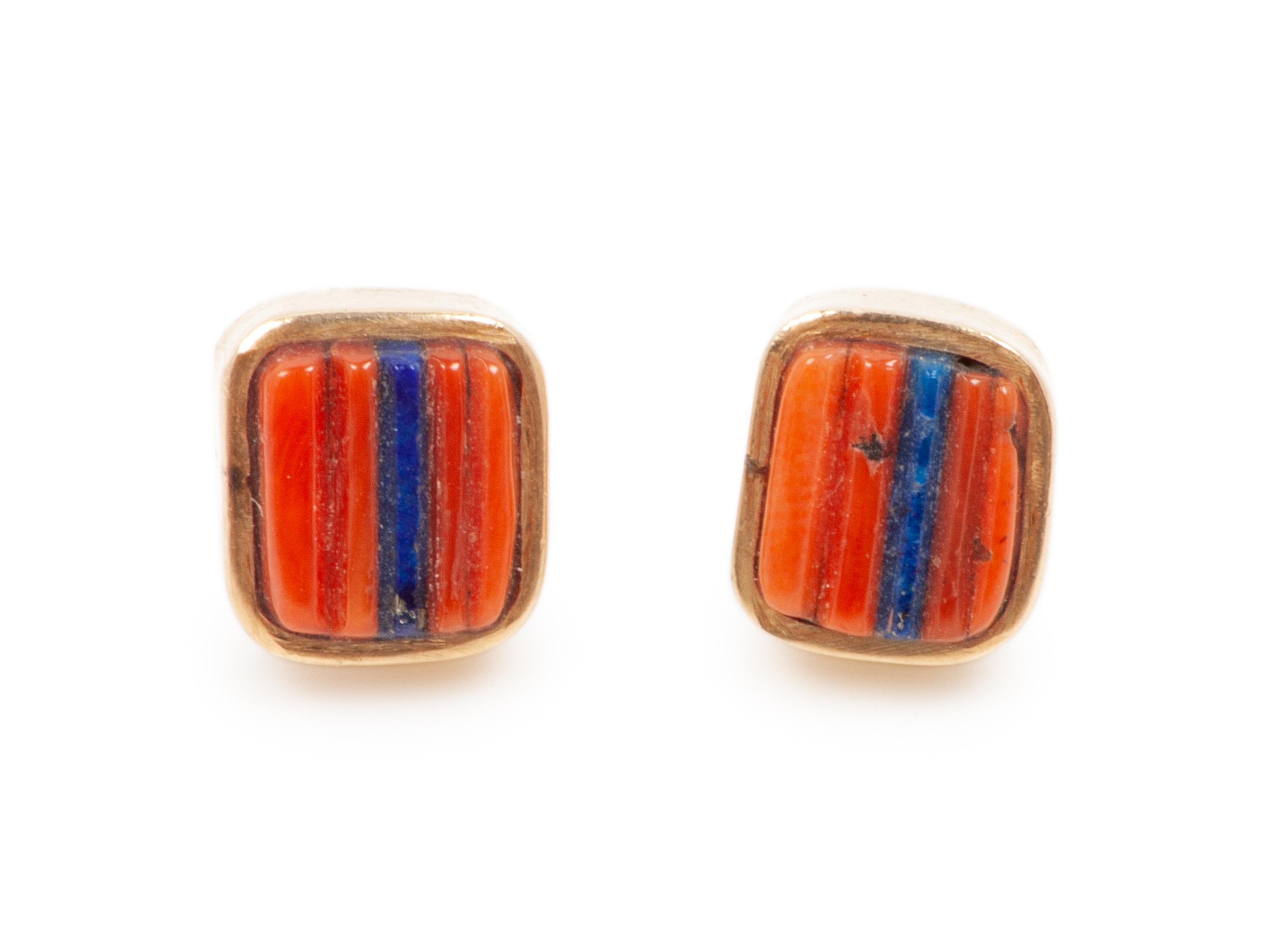 Gold, Lapis, and Coral Earrings