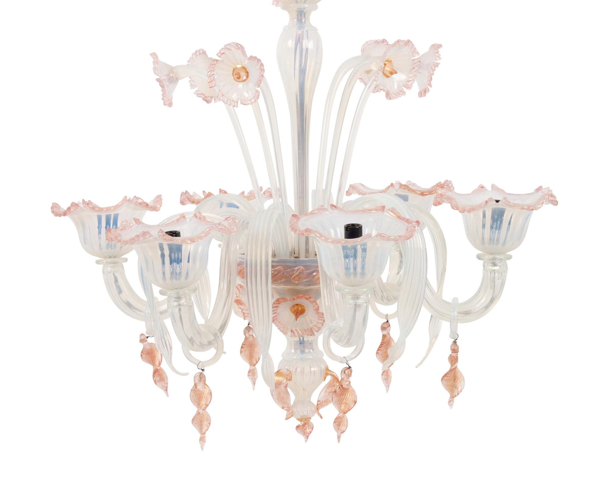 A Murano Art Glass Six Arm Chandelier