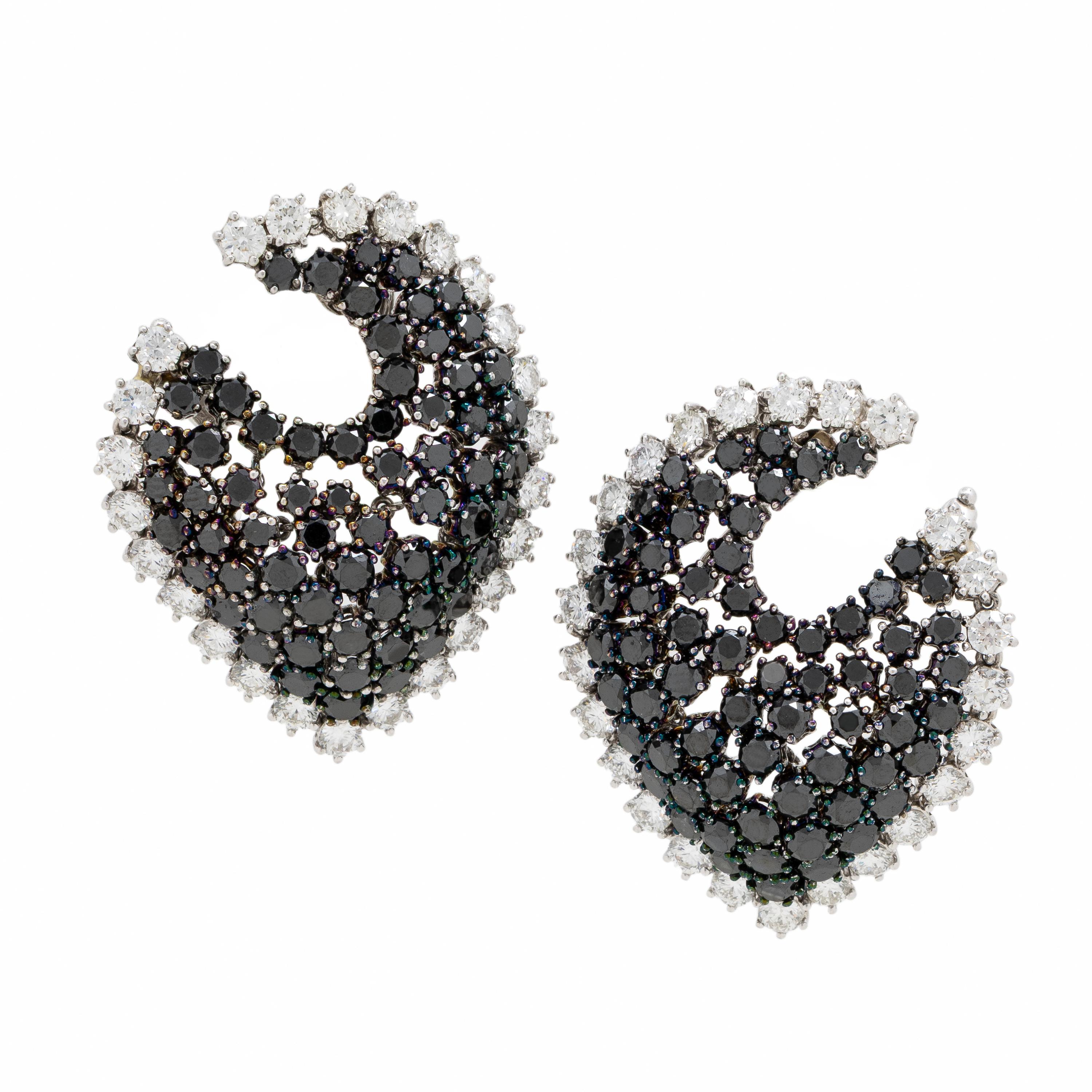 Black Diamond, Diamond, and White Gold Articulated Earrings