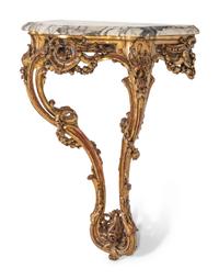 A Rococo Style Giltwood Marble-Top Console Table