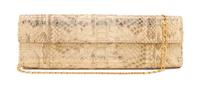 A Carlos Falchi Gold Snakeskin Clutch, 10" x 3.5" x 1".