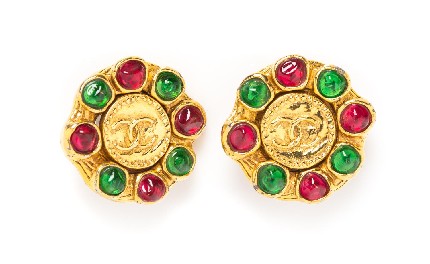 A Pair of Chanel Goldtone and Gripoix Earclips, 1.25" diameter.