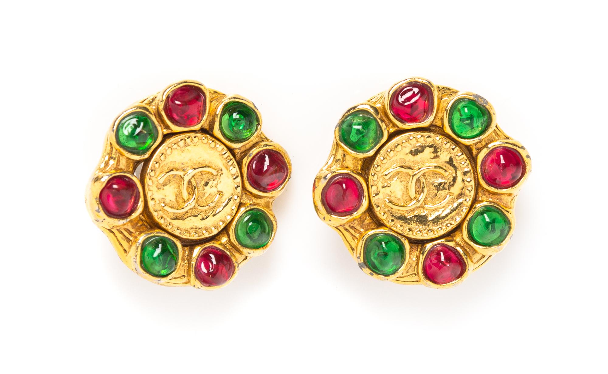 A Pair of Chanel Goldtone and Gripoix Earclips, 1.25" diameter.