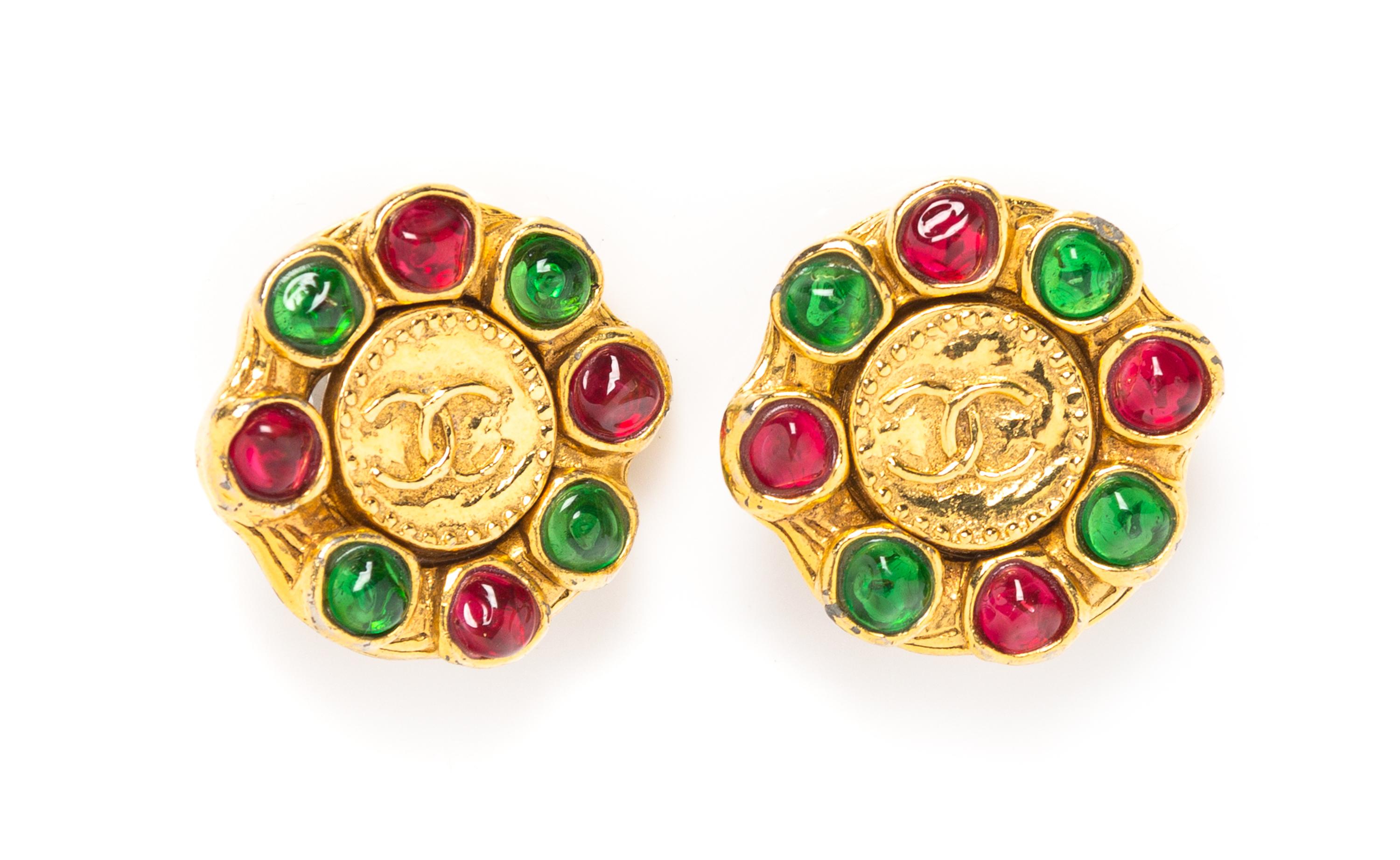A Pair of Chanel Goldtone and Gripoix Earclips, 1.25" diameter.
