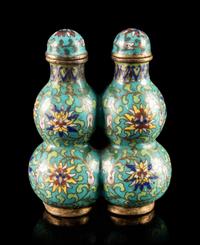 A Cloisonné Enameled Double Gourd-Form Snuff Bottle