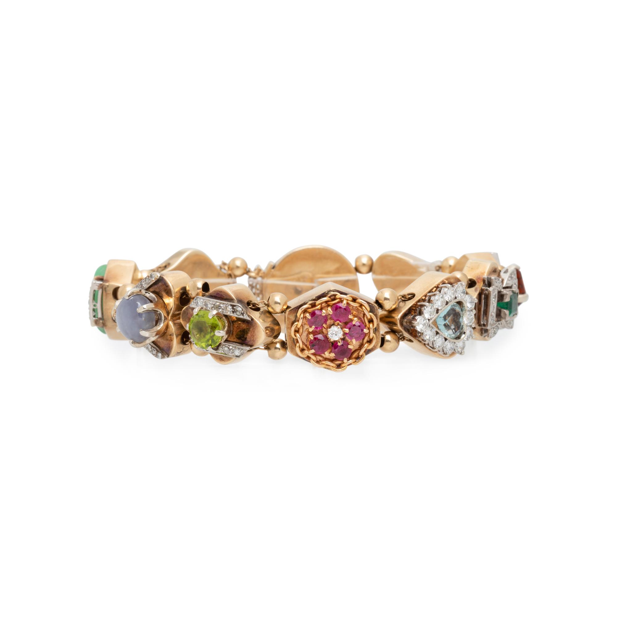 YELLOW GOLD, MULTIGEM AND DIAMOND SLIDE BRACELET