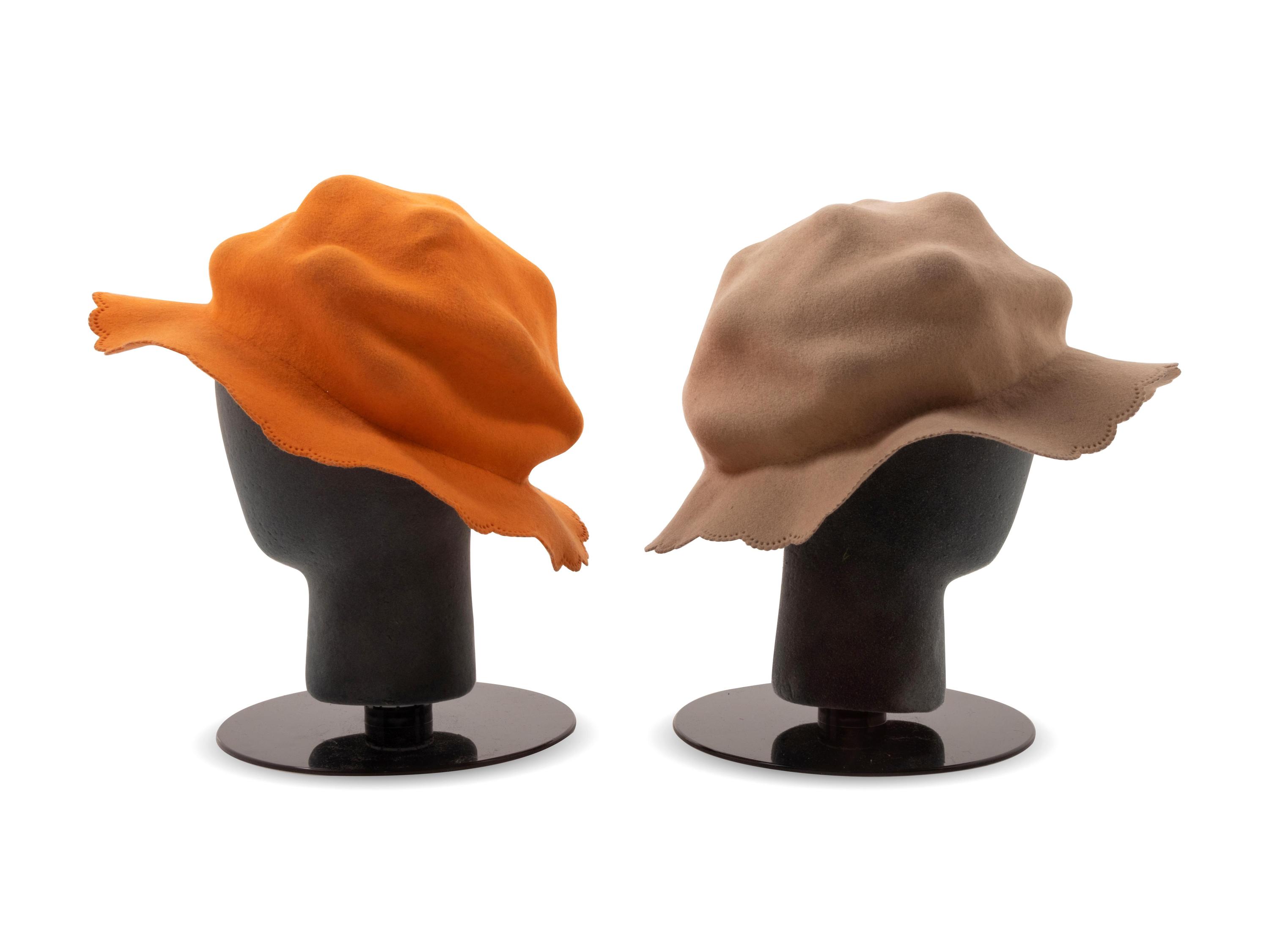 Two Issey Miyake Wool Felt Hats, 1980-90s
