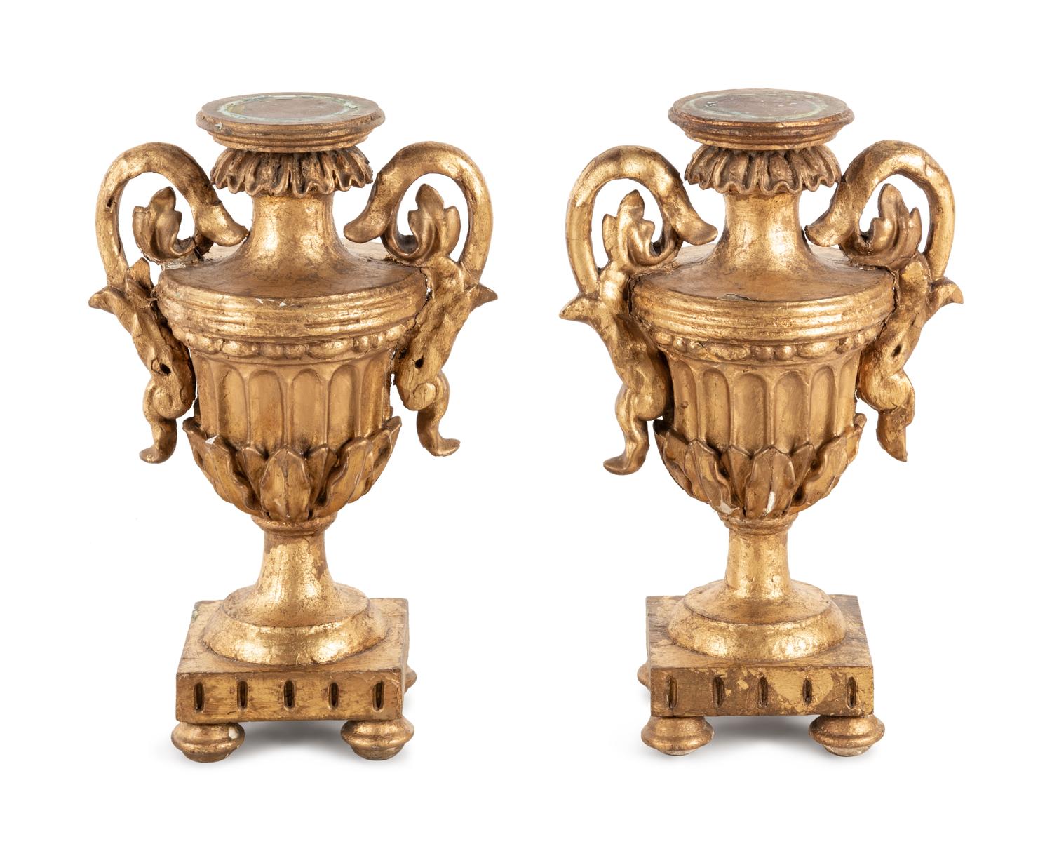 A Pair of Italian Giltwood Urns