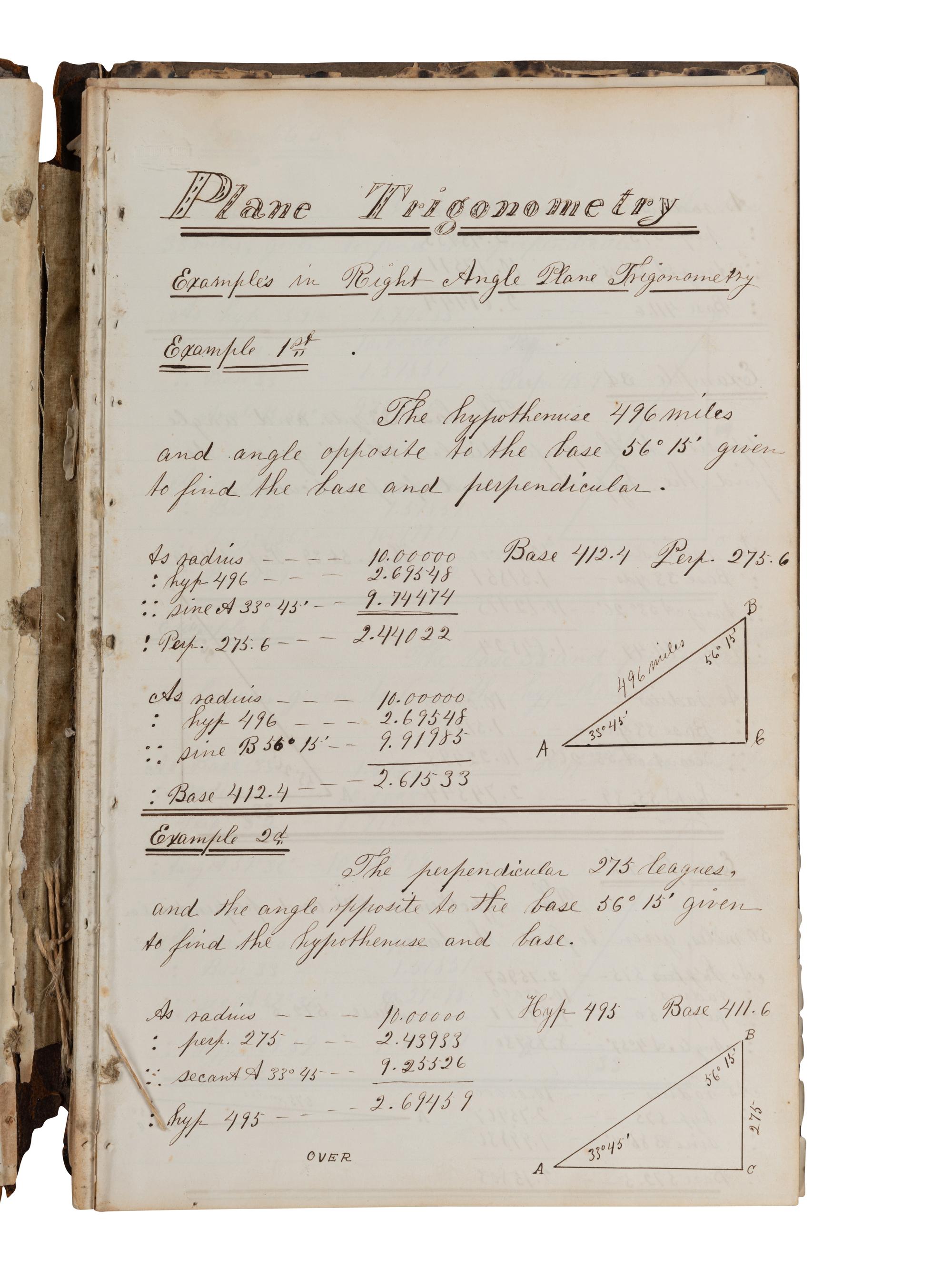 [NAVIGATION -- MANUSCRIPT]. Navigational studies and exercise logbook for an aspiring seaman. N.p., n.d.