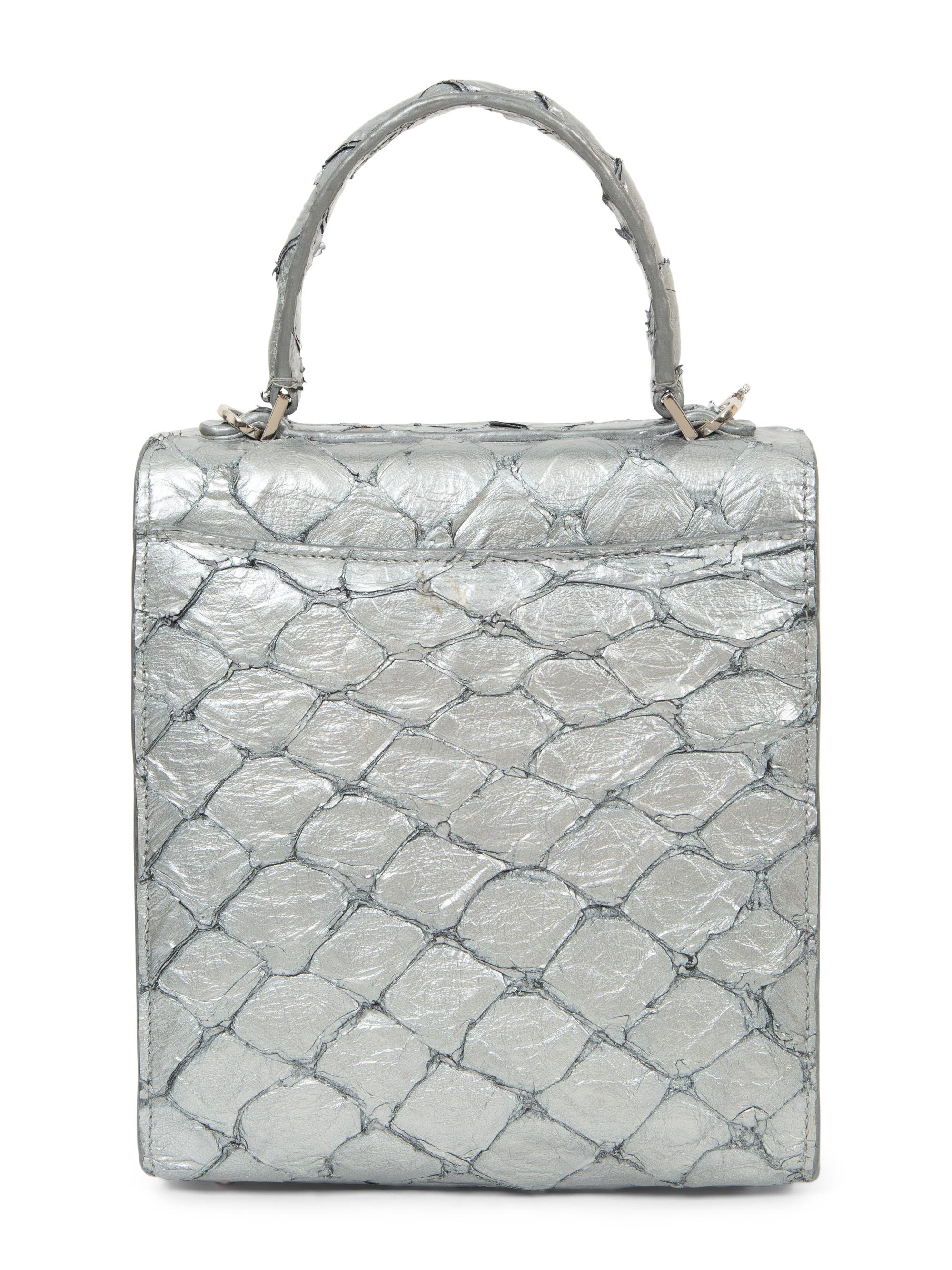 Cecy Martinez Silver Fish Skin Handbag