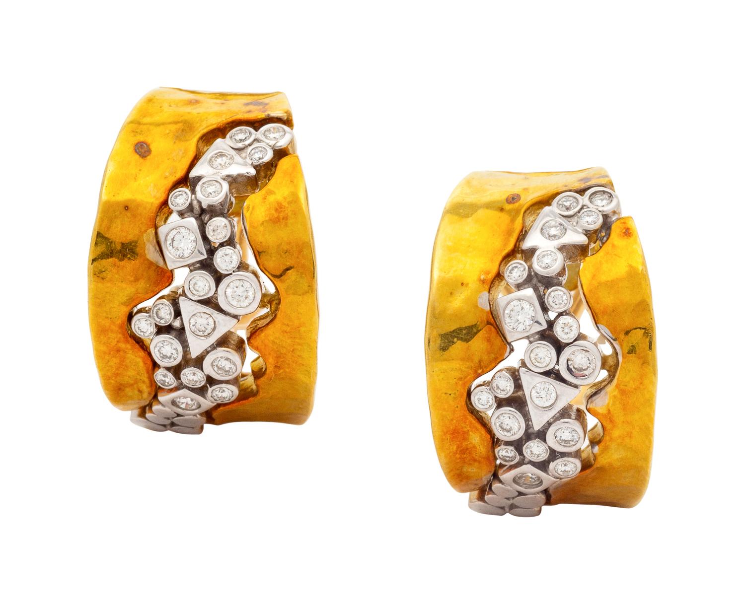 A Pair of 18 Karat Bicolor Gold and Diamond 'Odyssey' Earclips, SeidenGang,