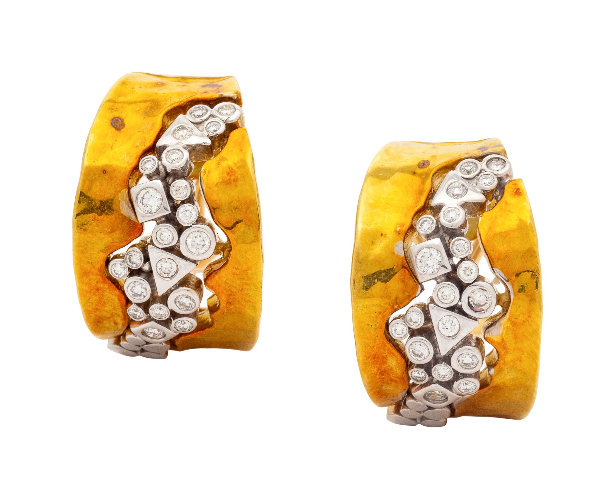 A Pair of 18 Karat Bicolor Gold and Diamond 'Odyssey' Earclips, SeidenGang,