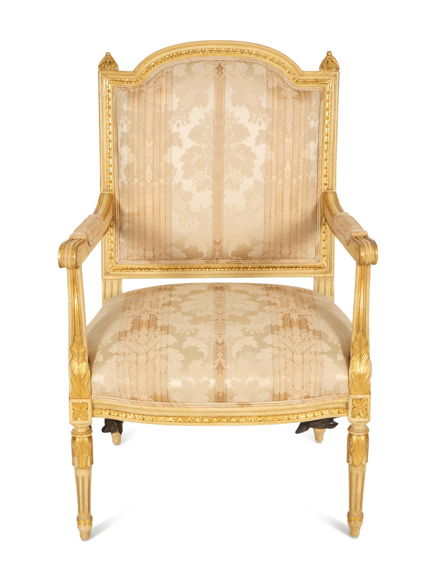 A Louis XVI Style Giltwood Fauteuil