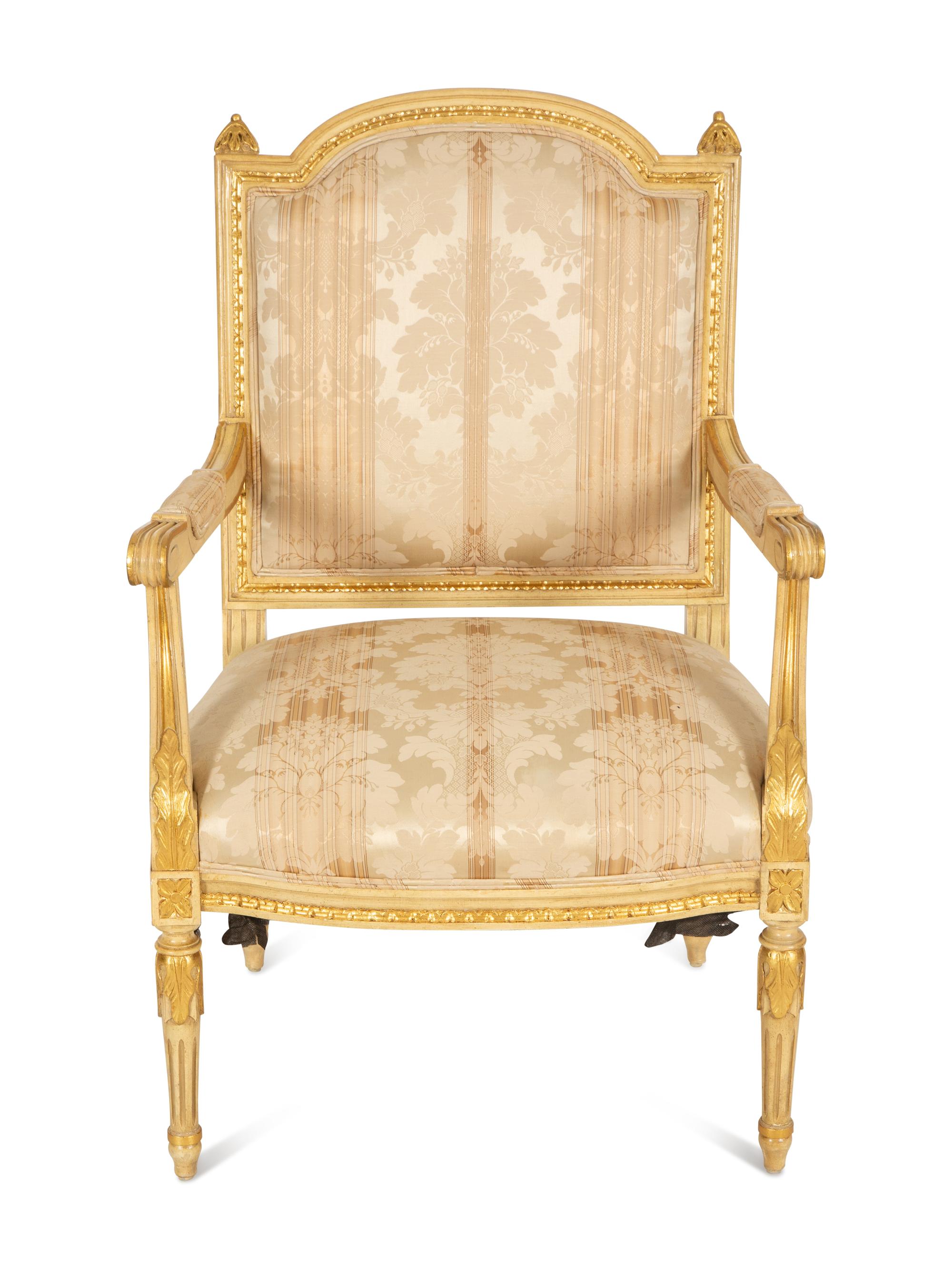 A Louis XVI Style Giltwood Fauteuil