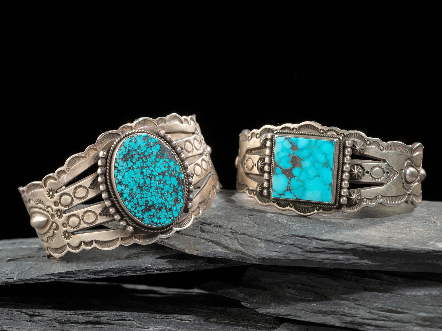 Traditional Sterling Silver and High-Grade Turquoise Cuff Bracelets