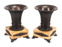 A Pair of Charles X Patinated Bronze and Marble Urns