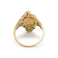 FRENCH, ART NOUVEAU, PLIQUE-À-JOUR ENAMEL AND DIAMOND RING