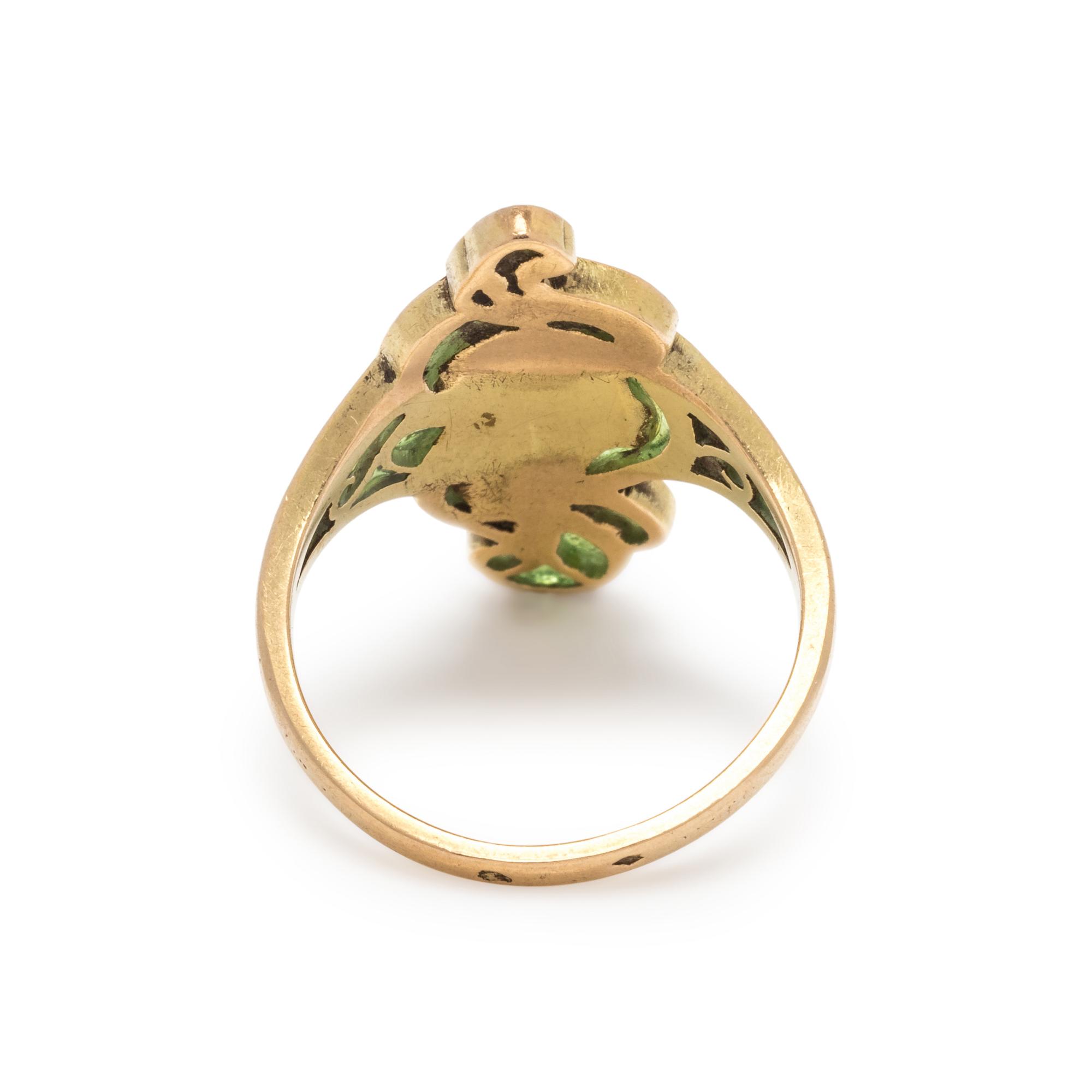 FRENCH, ART NOUVEAU, PLIQUE-À-JOUR ENAMEL AND DIAMOND RING