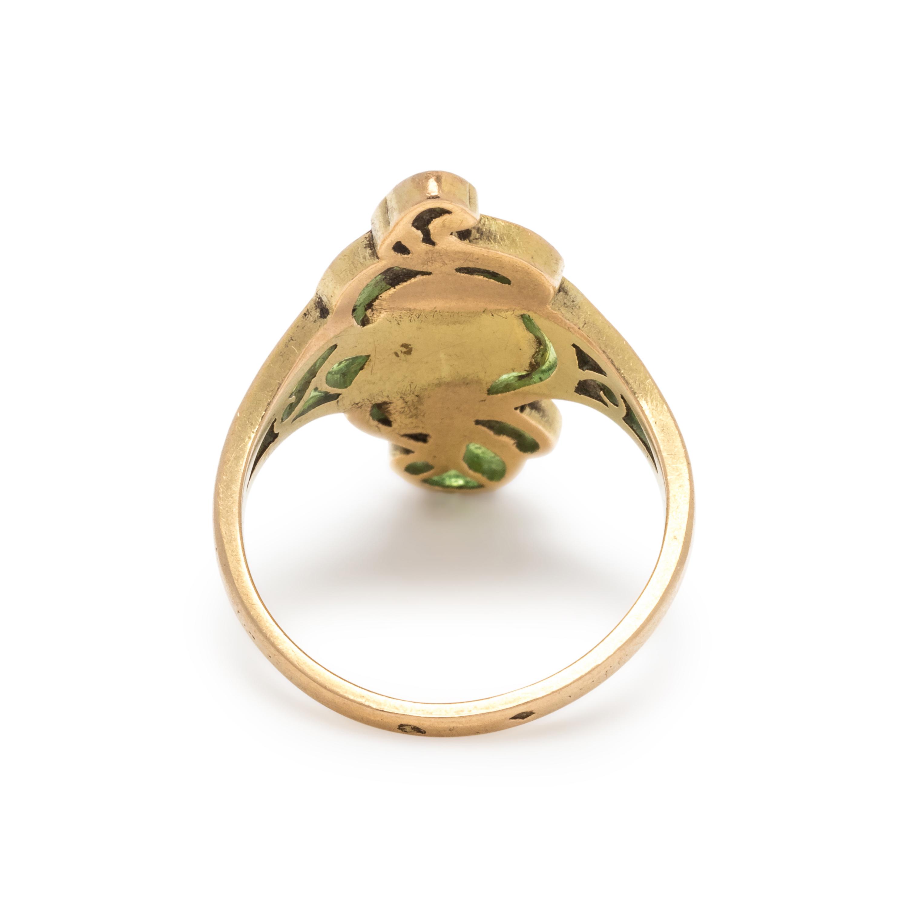 FRENCH, ART NOUVEAU, PLIQUE-À-JOUR ENAMEL AND DIAMOND RING