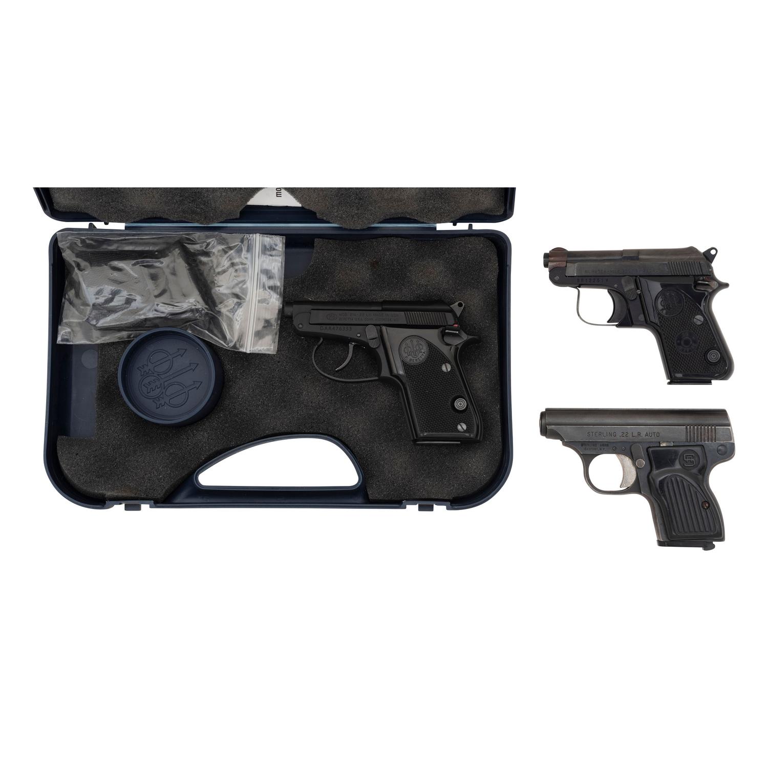* Lot of 3 Semi-Auto Pocket Pistols: Beretta Model 21A in Box with Accessories, Beretta Model 950BS, and Sterling Model 302