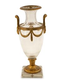 A Pair of French Empire Style Gilt-Metal Mounted Glass Vases — 20th Century