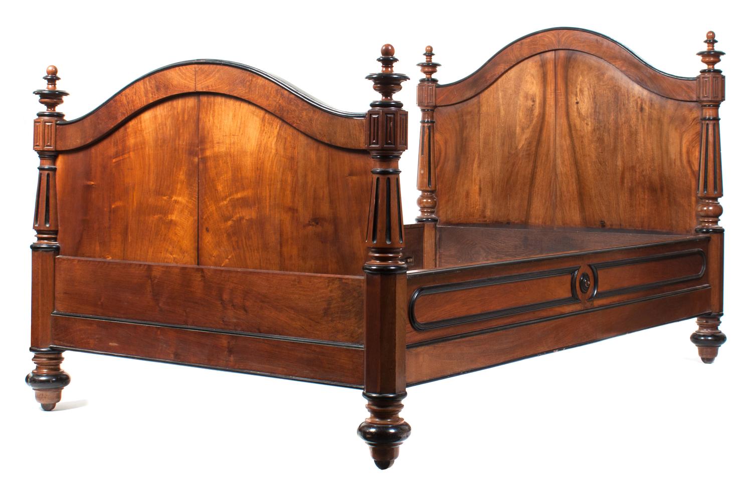 A Victorian Parcel Ebonized Bed Height of headboard 51 x width 53 x depth 81 inches. — LATE 19TH CENTURY