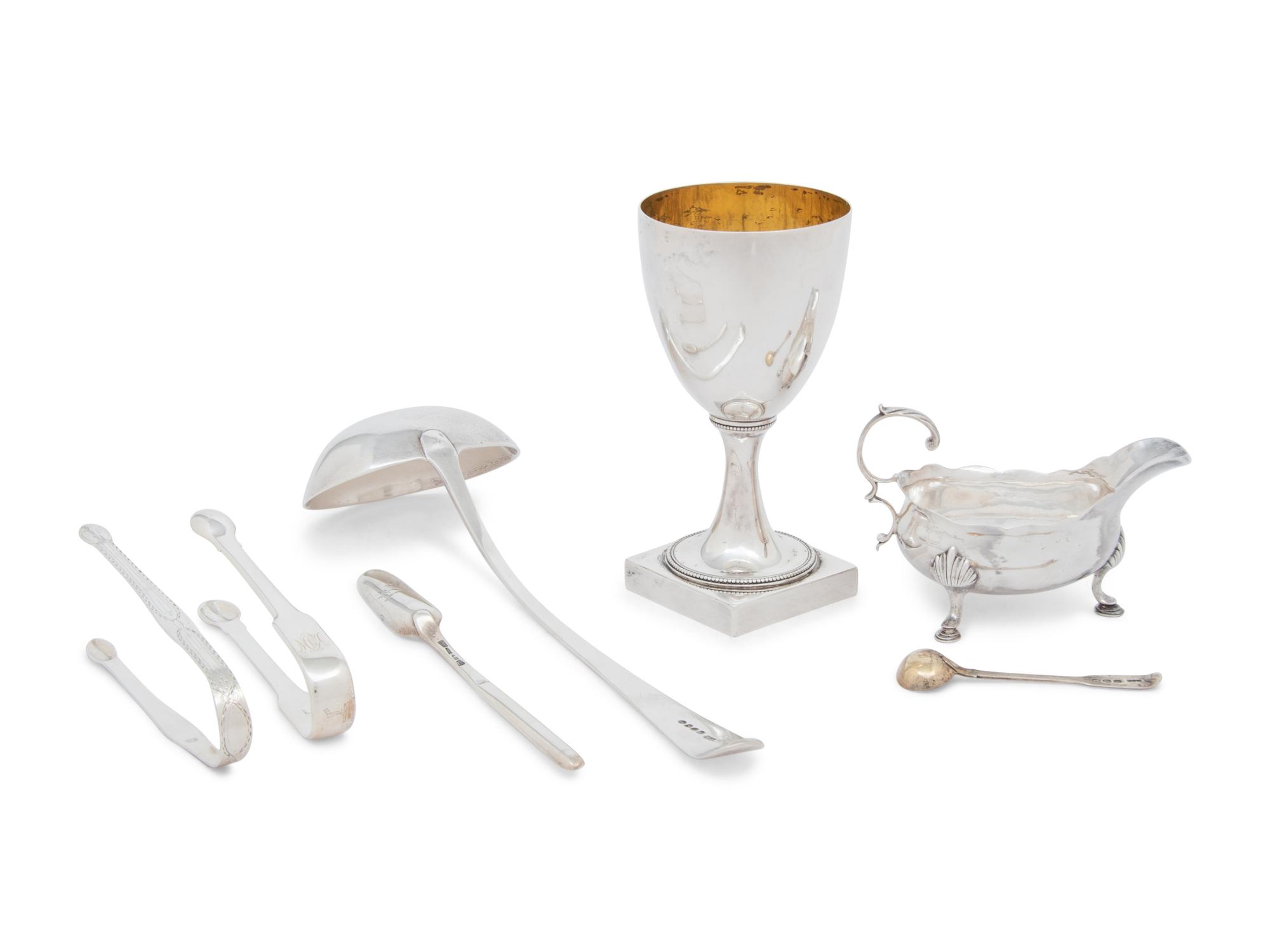 A Group of Seven English Silver Hollowware and Flatware Articles
