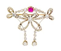An Antique Gold, Diamond, and Synthetic Ruby Pendant/Brooch, 10.00 dwts.