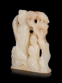A Carved White Jade Figural Group