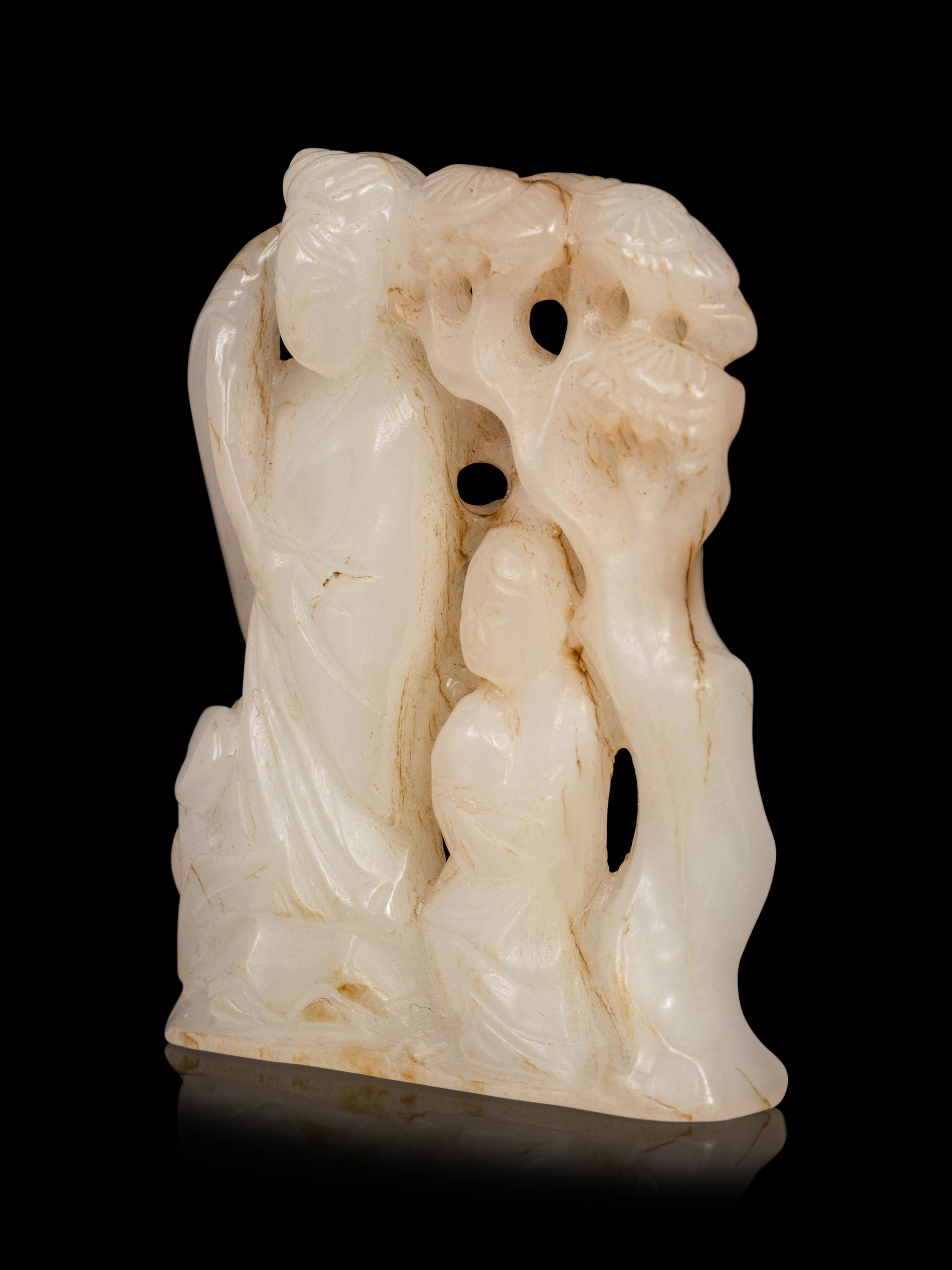 A Carved White Jade Figural Group