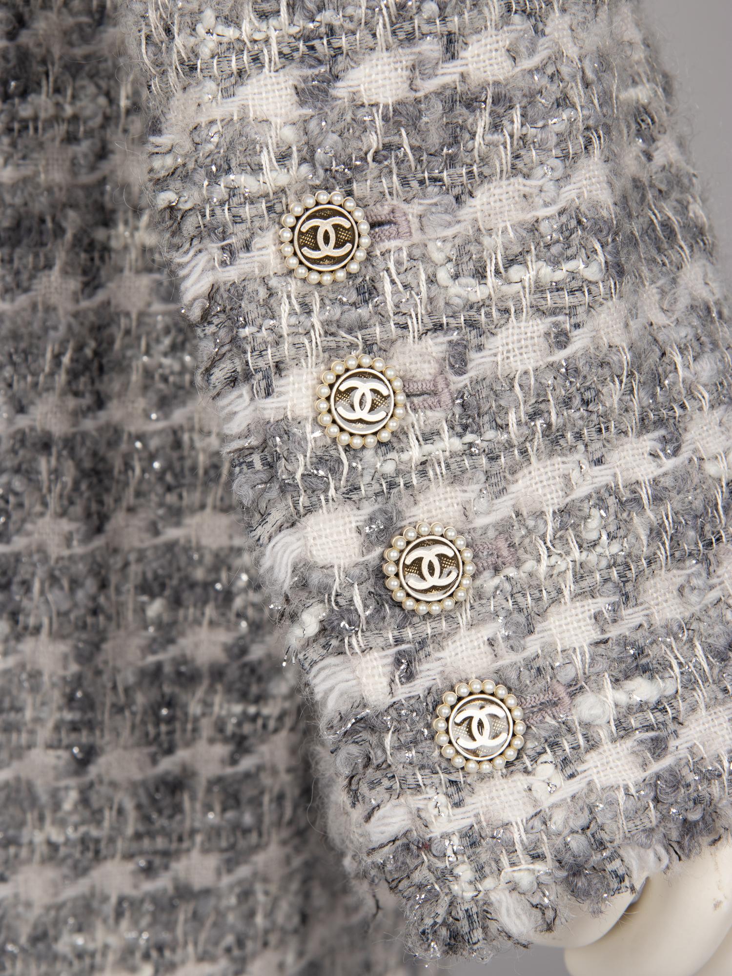 Chanel, Grey Fantasy Tweed Double Breasted Coat