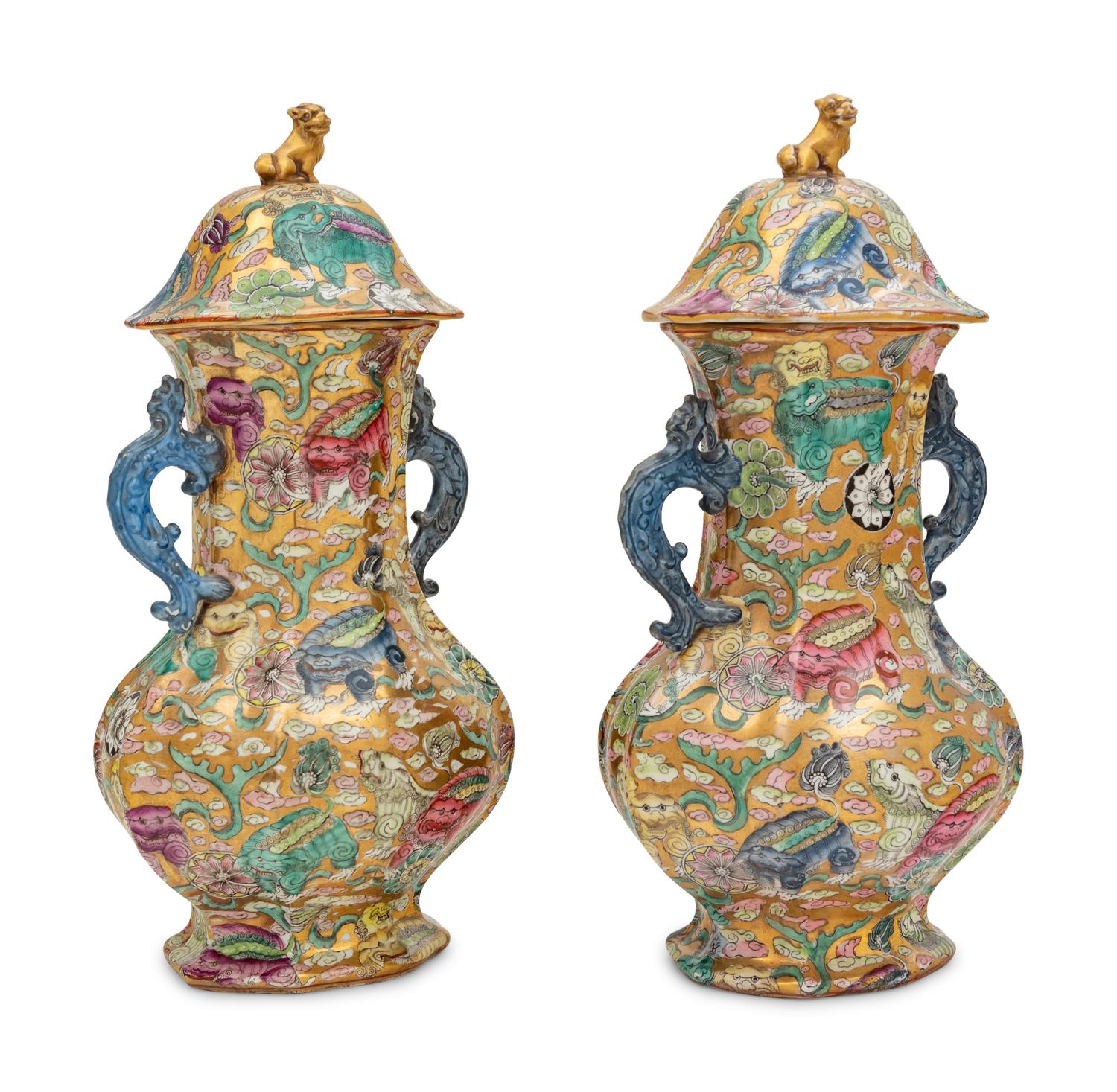 A Pair of Chinese Porcelain Covered Vases