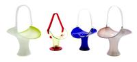 Four Glass Baskets Height of tallest 12 5/8 inches.