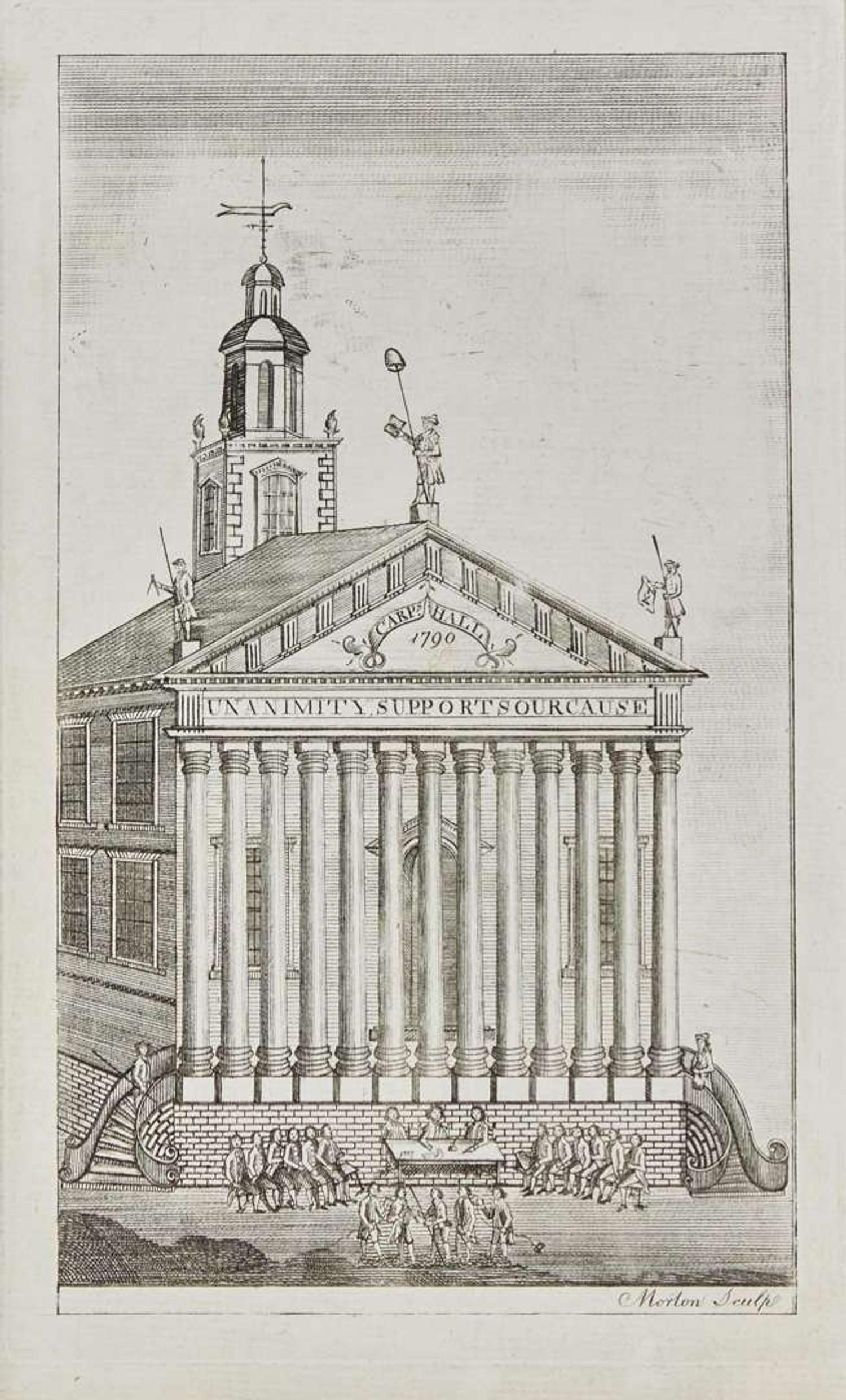 John Morton (English or American, 18th century), A rare engraving of Carpenter's Hall, circa 1790