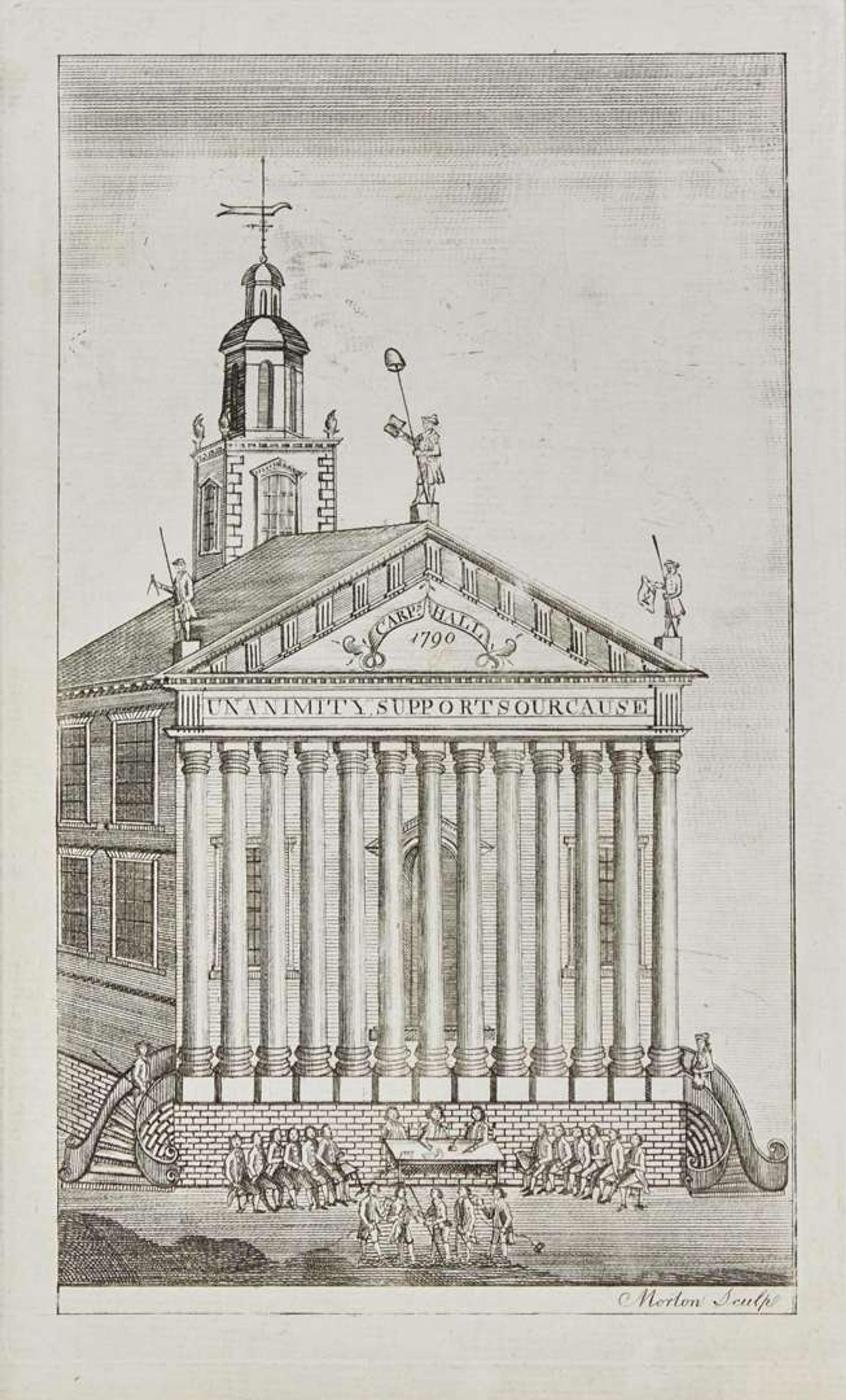 John Morton (English or American, 18th century), A rare engraving of Carpenter's Hall, circa 1790