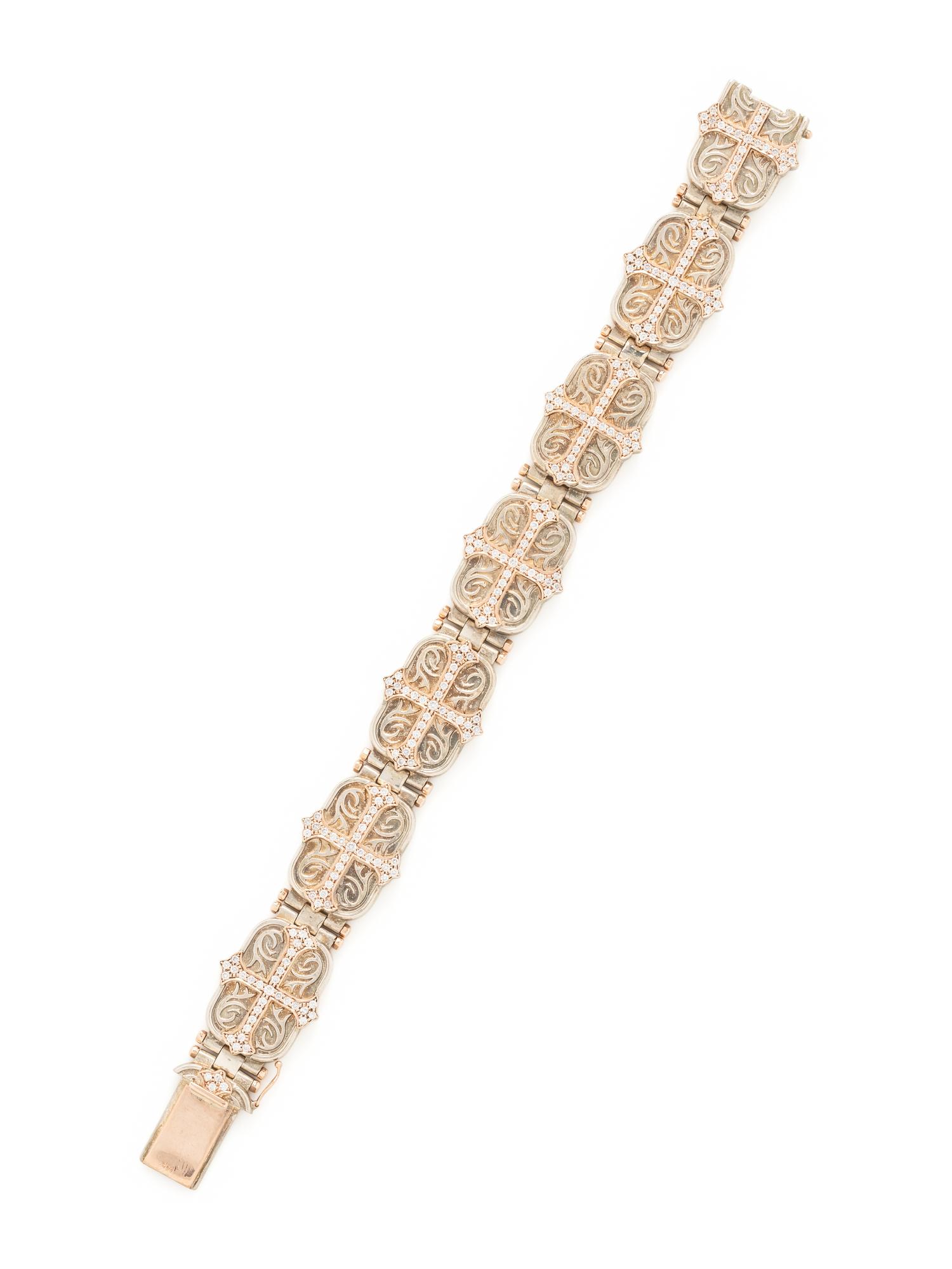 DANIEL BASS, STERLING SILVER, ROSE GOLD, AND DIAMOND BRACELET