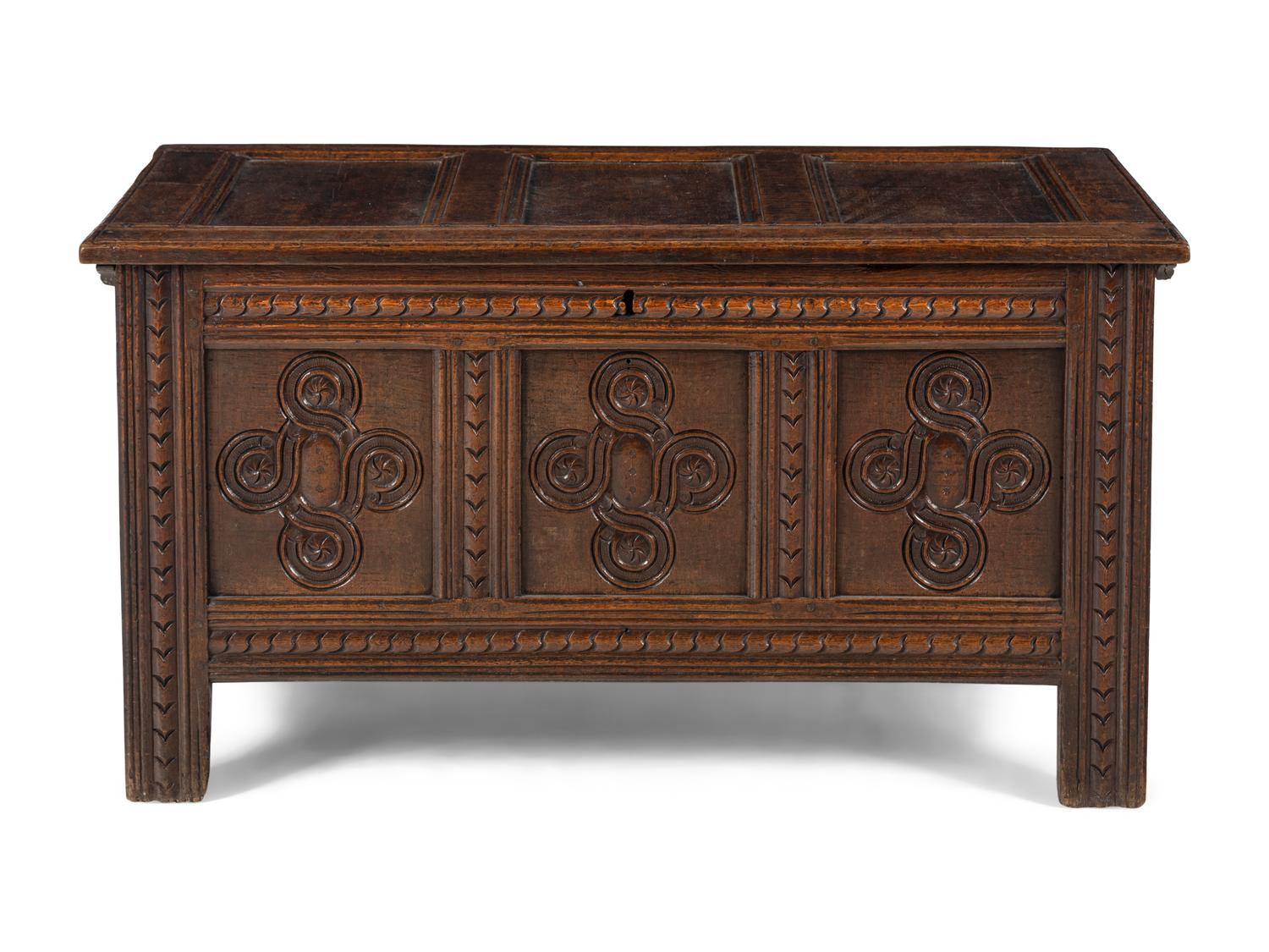 A William and Mary Carved Oak Blanket Chest
