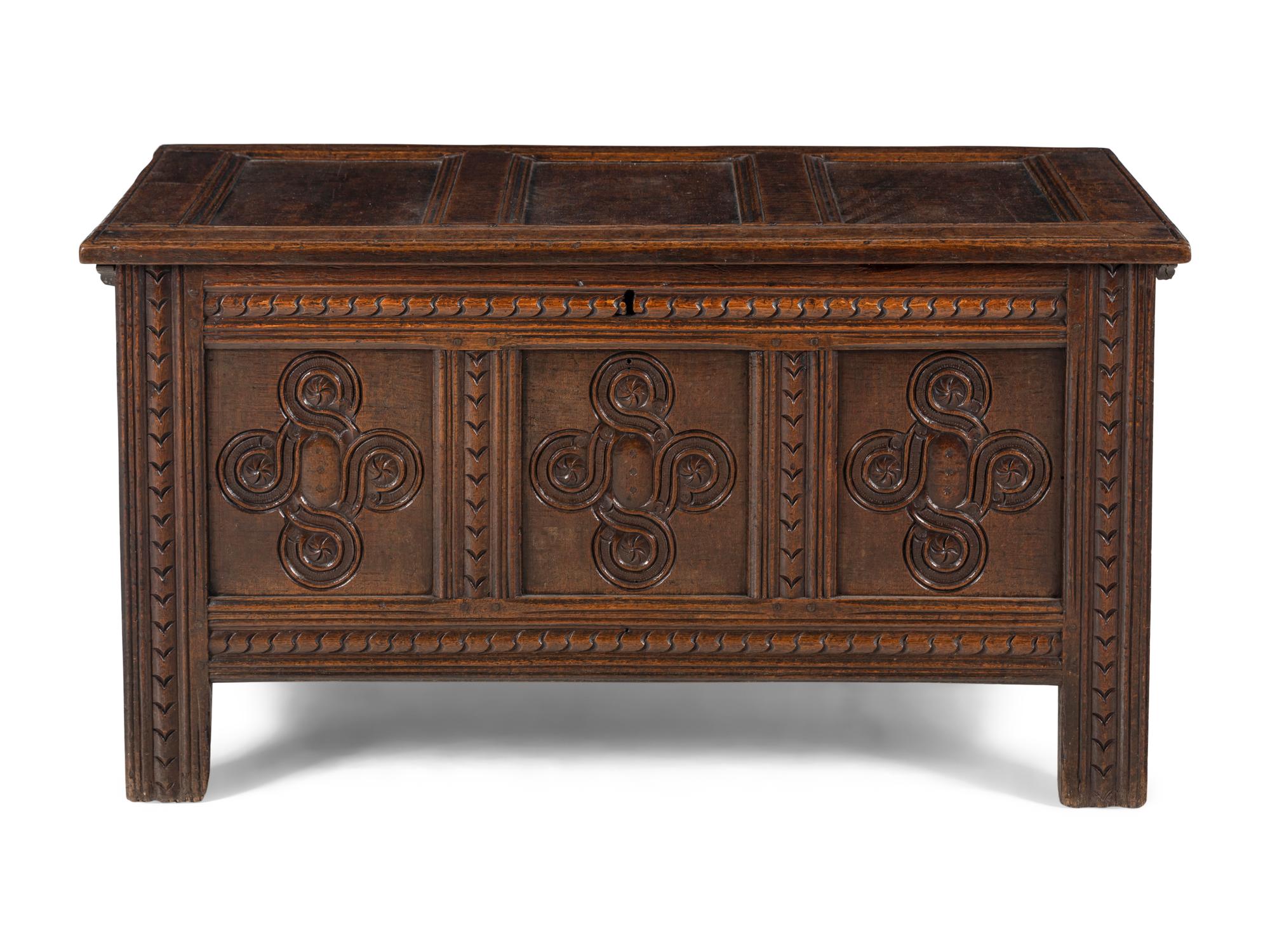 A William and Mary Carved Oak Blanket Chest