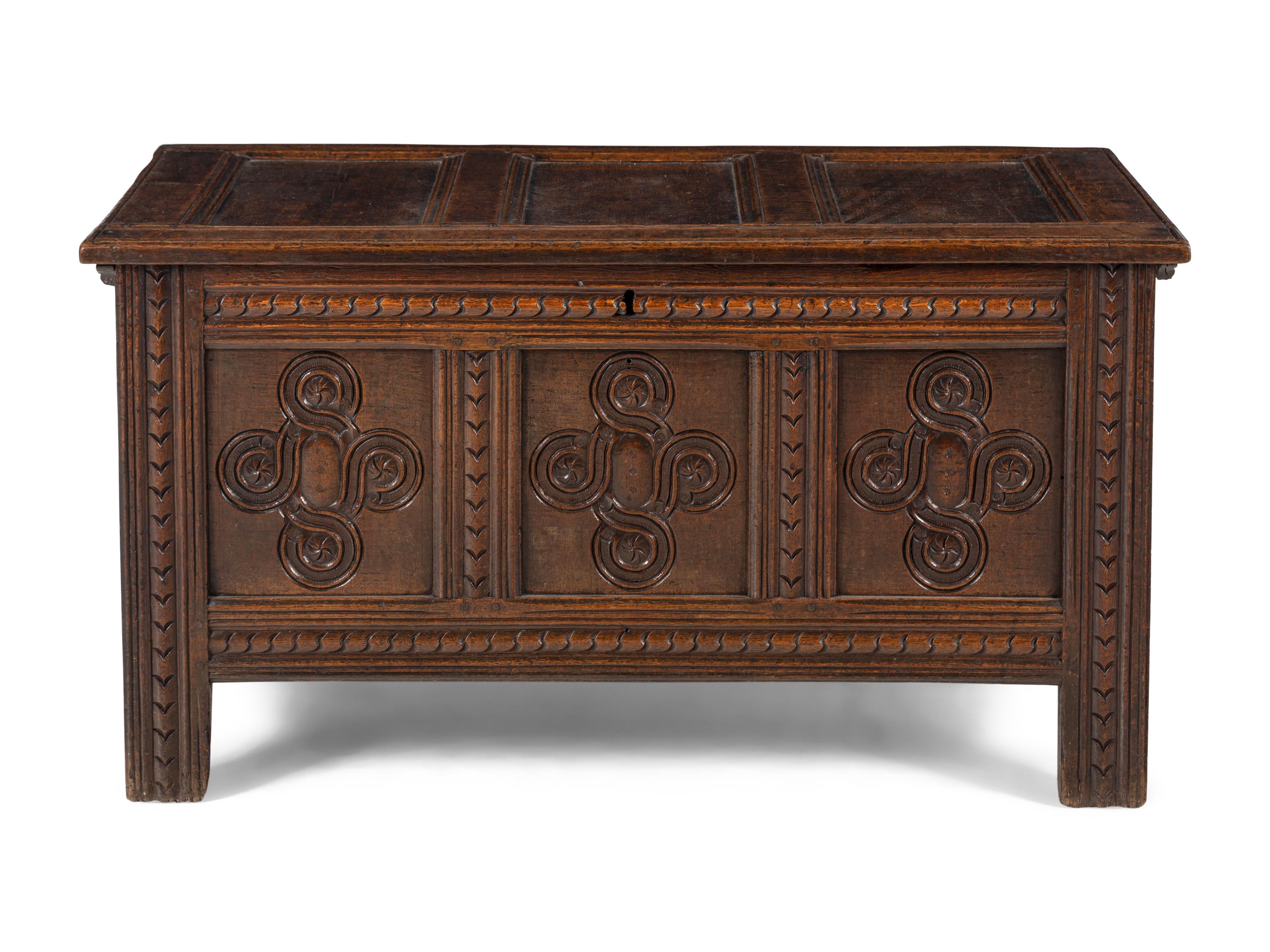 A William and Mary Carved Oak Blanket Chest