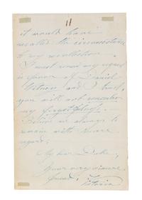 VICTORIA. Autographed letter signed ("Victoria"), one page double-sided, April 29, 1894.
