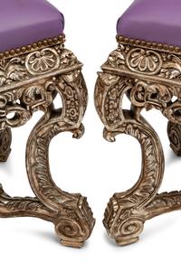 A Pair of Italian Style Silvered Wood Tabourets