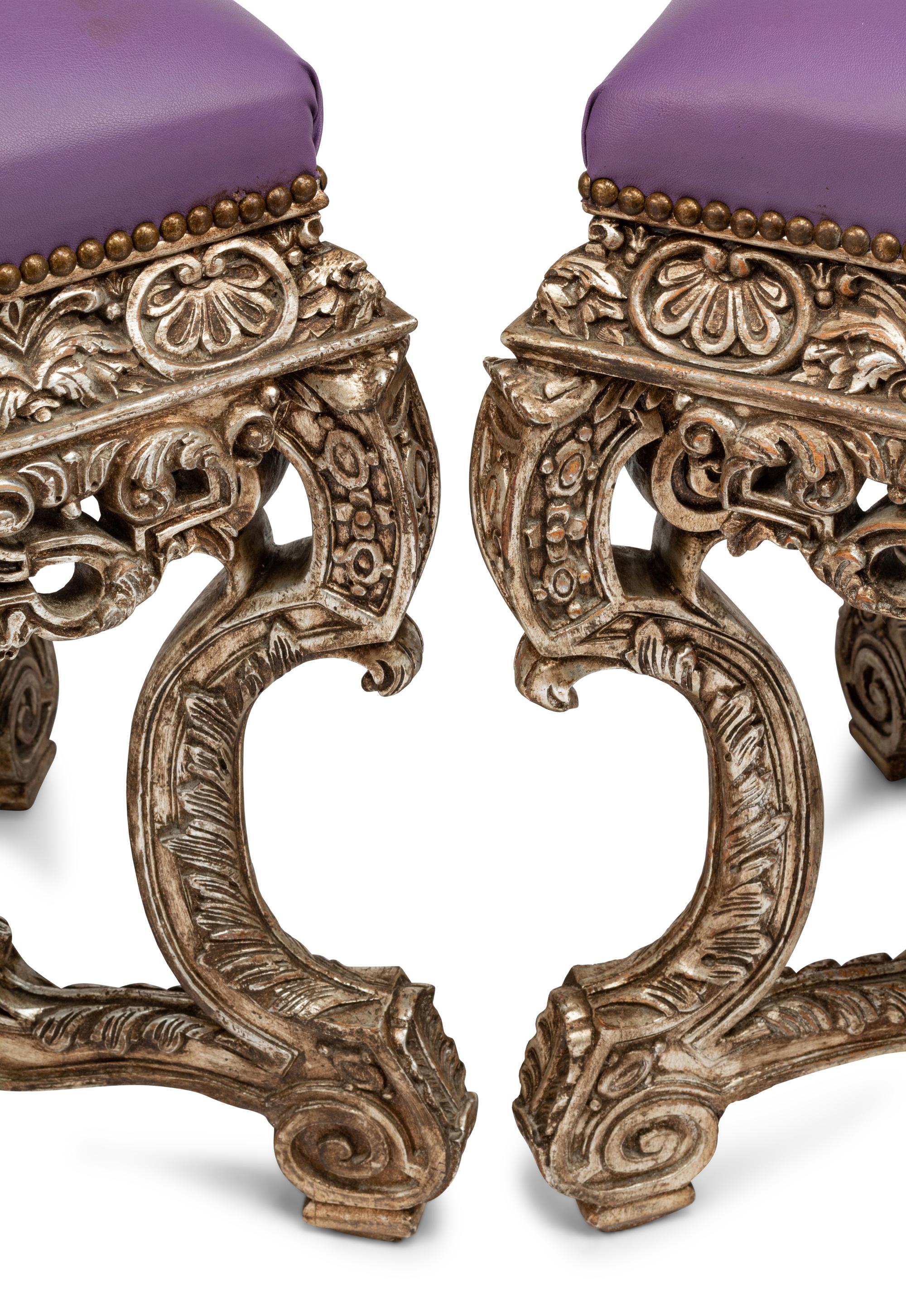 A Pair of Italian Style Silvered Wood Tabourets