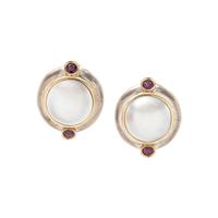 STERLING SILVER, YELLOW GOLD, CULTURED MABE PEARL AND RUBY EARCLIPS