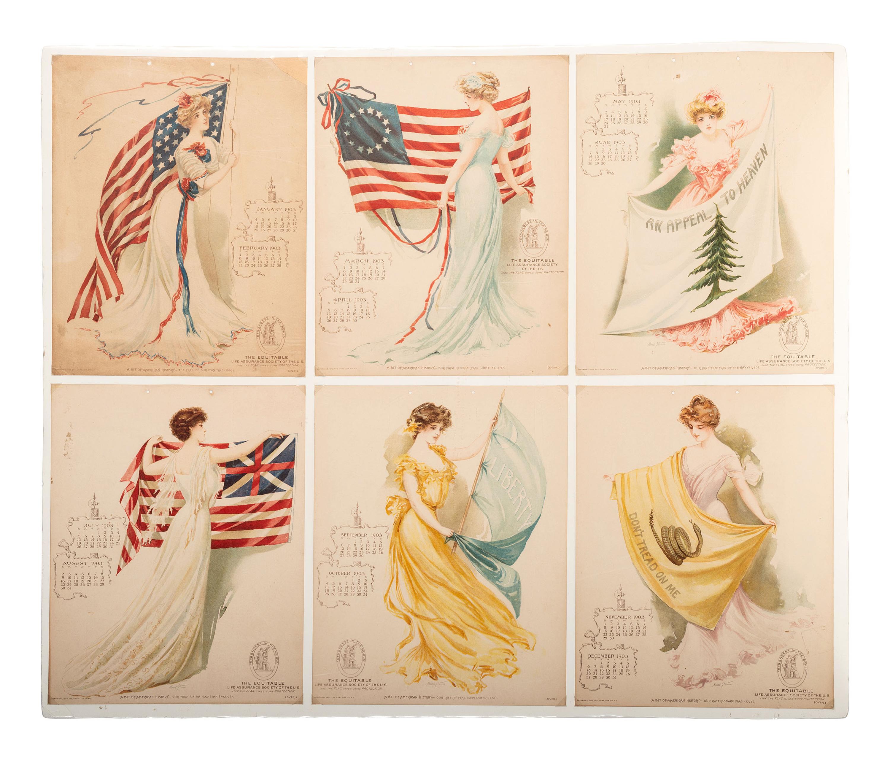 Six 1903 Equitable Life Assurance Society of the US Calendar Sheets