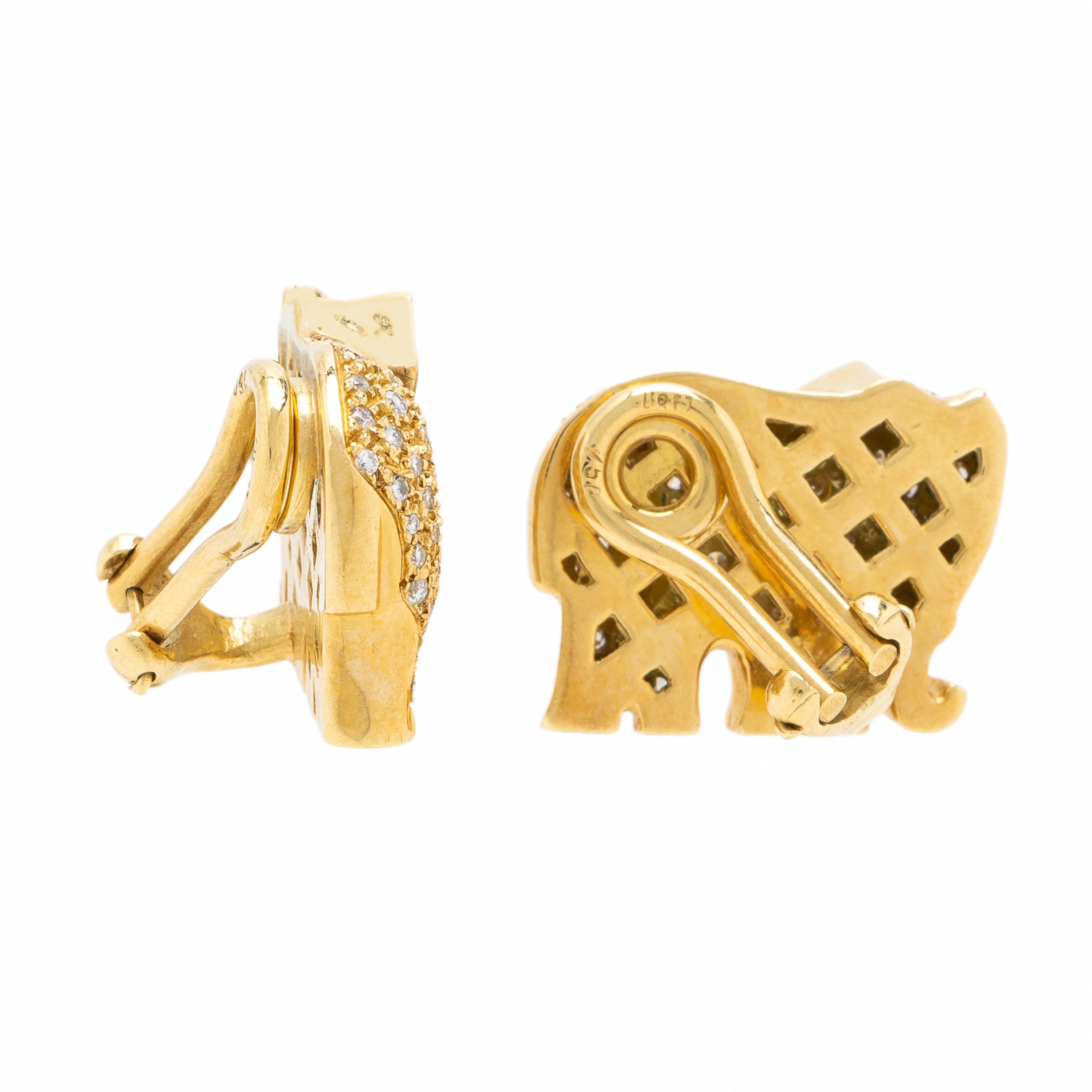 Diamond and Yellow Gold Elephant Earrings