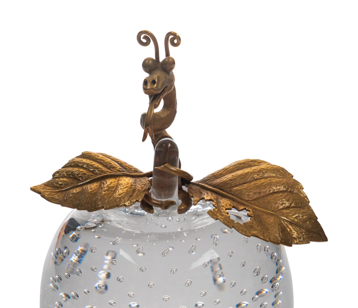 A Steuben Glass and 18 Karat Gold Apple of Eden Sculpture