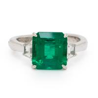 Colombian Emerald, Diamond, and Platinum Ring