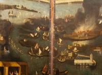 A Continental Painted Leather Four-Panel Screen